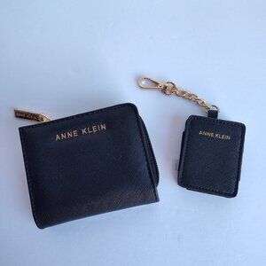 Ladies Anne Klein Black Faux Leather Bifold Wallet & Sanitizer Key Chain